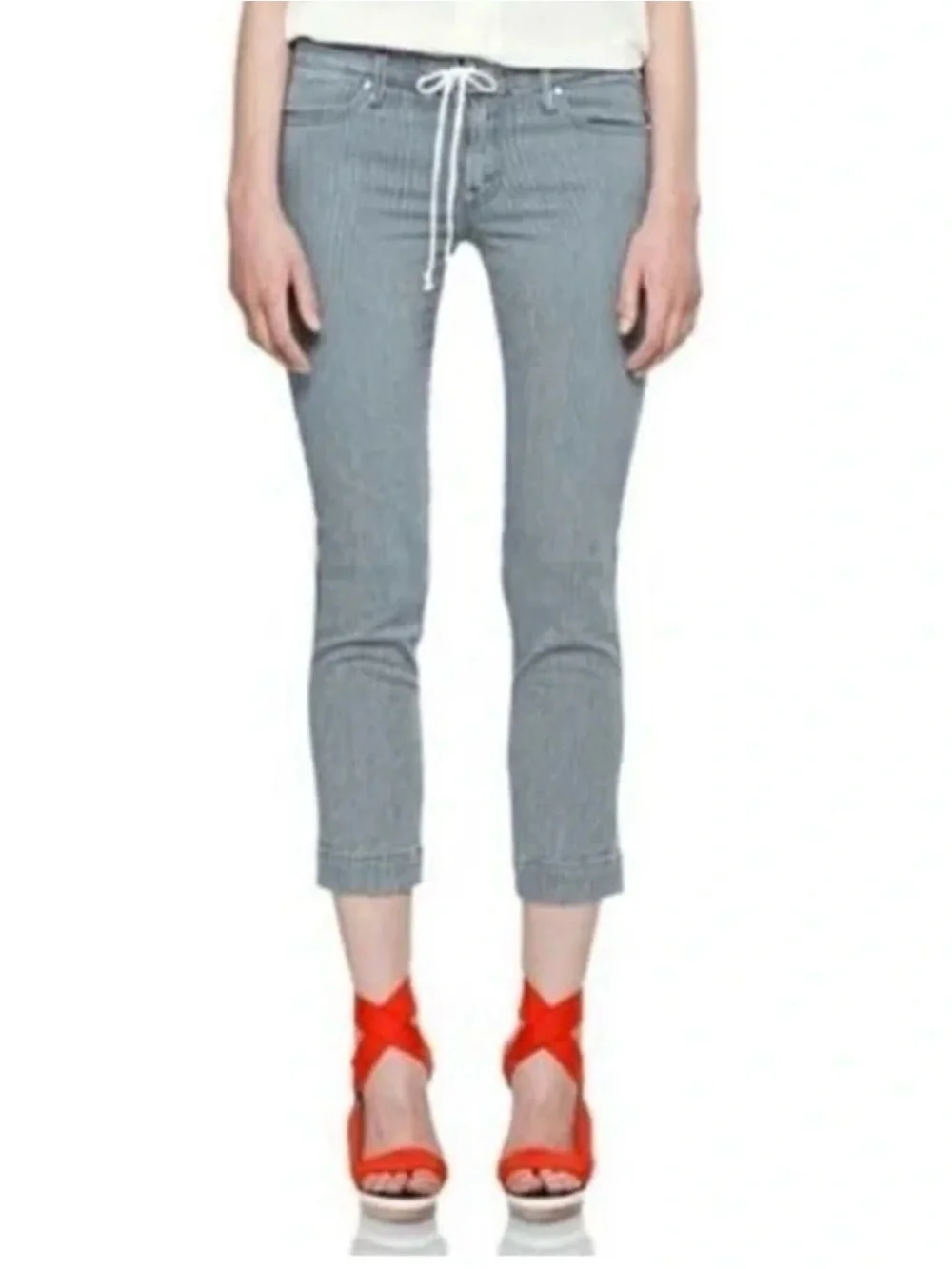 MOTHER 30 Tie Me Up Rascal Down The Road Striped Lo Rise Railroad Skinny Jean